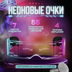 Очки светящиеся LED прозрачные неоновые селфи Нет бренда