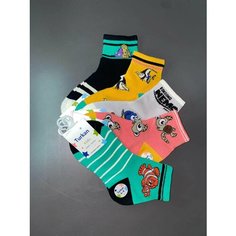 Носки Turkan 5 пар, размер 2-4 года., , зеленый, коралловый, желтый, черный, серый