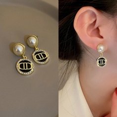 Серьги ROYAL JASMINE, славянский оберег, искусственный камень, жемчуг имитация, размер 13 мм, черно-золотой