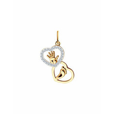 Подвеска The Jeweller, красное золото, 585 проба, родирование, фианит, размер 2 см., золотистый