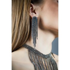 Серьги, искусственный камень, темно-серый Бантами