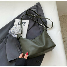 Сумка хобо ECS, фактура зернистая, зеленый