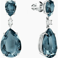 Серьги с подвесками SWAROVSKI, кристаллы Swarovski, размер 35 мм, серебристый/синий