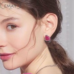Серьги Emay, искусственный камень, кошачий глаз синтетический, размер 16 мм, розовый