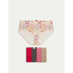 Трусы MARKS & SPENCER 5pk Cotton Lycra Printed High Rise Shorts, комплект из 5 шт., размер UK18, мультиколор