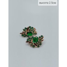 Серьги Fashion jewelry, циркон, размер 25 мм, зеленый в золоте