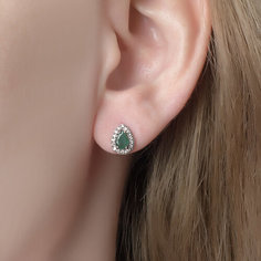 Серьги пусеты CORDE, серебро, 925 проба, родирование, изумруд, размер 10 мм, длина 1 см, , зелeный