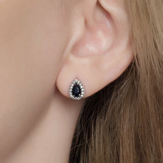 Серьги пусеты CORDE, серебро, 925 проба, родирование, сапфир, размер 10 мм, длина 1 см, , синий