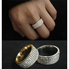 Кольцо обручальное, искусственный камень, металл, кристаллы Swarovski, золото Нет бренда