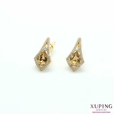 Серьги XUPING JEWELRY, кристаллы Swarovski, фианит, размер 19 мм, золотой