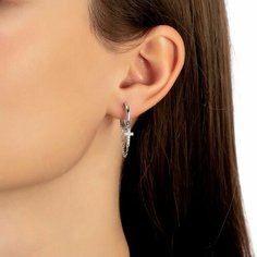 Серьги конго Sirius Jewelry, серебро, 925 проба, родирование, фианит, размер 15 мм, длина 1.5 см, , серебристый