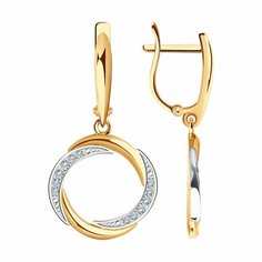 Серьги с подвесками Diamant, красное золото, 585 проба, фианит, размер 30 мм, , бесцветный