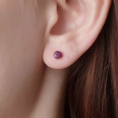 Серьги пусеты CORDE, серебро, 925 проба, родирование, рубин, размер 4 мм, длина 1.3 см, , темно-розовый