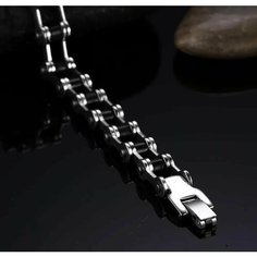 Браслет, каучук, размер 21 см, размер one size, серебристый/черный Нет бренда