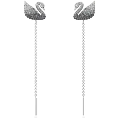 Серьги цепочки SWAROVSKI, кристаллы Swarovski, серебряный, черный