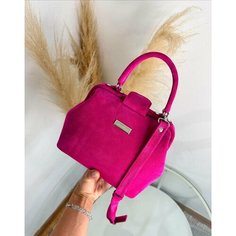 Сумка саквояж Shapely, фактура бархатистая, фуксия