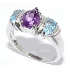 Кольцо Silver WINGS, серебро, 925 проба, аметист, топаз, размер 16.75