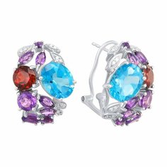 Серьги JV, белое золото, 585 проба, аметист, топаз, бриллиант, гранат, , золотистый