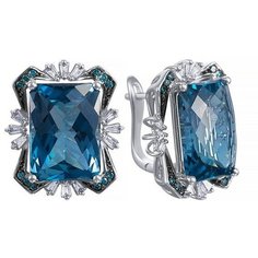 Серьги JV, белое золото, 585 проба, бриллиант, топаз, , золотистый