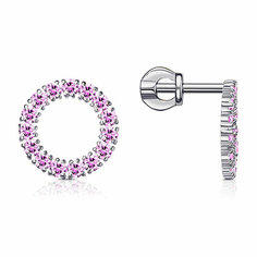Серьги Яхонт, серебро, 925 проба, фианит, , розовый