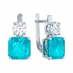 Серьги Яхонт, серебро, 925 проба, горный хрусталь, , бирюзовый, бесцветный