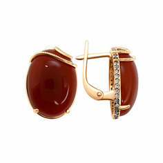 Серьги Яхонт, серебро, 925 проба, сердолик, фианит, длина 1.9 см, , коричневый, бесцветный