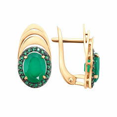 Серьги Яхонт, красное золото, 585 проба, агат, фианит, , зеленый