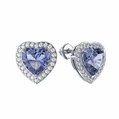 Серьги пусеты Яхонт, серебро, 925 проба, кварц, фианит, , фиолетовый, бесцветный