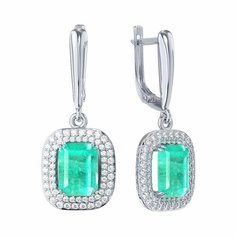 Серьги Яхонт, серебро, 925 проба, горный хрусталь, фианит, , бирюзовый, бесцветный