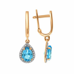 Серьги Яхонт, золото, 585 проба, фианит, топаз, , бесцветный, голубой