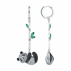 Серьги Яхонт, серебро, 925 проба, фианит, , черный, зеленый, бесцветный