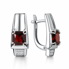 Серьги Яхонт, серебро, 925 проба, гранат, фианит, , бордовый, бесцветный