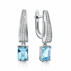Серьги Яхонт, серебро, 925 проба, фианит, топаз, , бесцветный, голубой