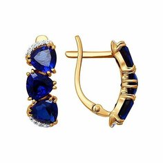 Серьги Яхонт, золото, 585 проба, бриллиант, корунд, , синий, бесцветный