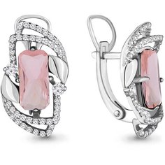 Серьги Яхонт, серебро, 925 проба, фианит, морганит, , розовый, бесцветный