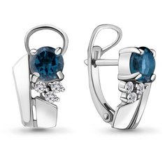 Серьги Яхонт, серебро, 925 проба, топаз, , синий, бесцветный