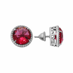 Серьги пусеты Яхонт, серебро, 925 проба, кварц, фианит, , розовый, бесцветный