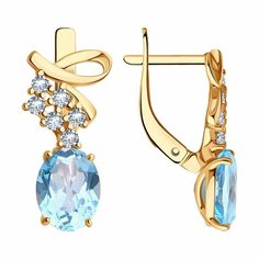 Серьги Яхонт, серебро, 925 проба, фианит, топаз, , бесцветный, голубой