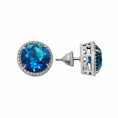 Серьги пусеты Яхонт, серебро, 925 проба, кварц, фианит, , синий, бесцветный