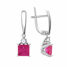 Серьги Яхонт, серебро, 925 проба, горный хрусталь, фианит, , розовый, бесцветный
