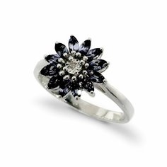 Кольцо, серебро, 925 проба, родирование, бриллиант, шпинель, размер 17, black Ювелирия