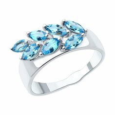 Кольцо SOKOLOV, серебро, 925 проба, родирование, топаз, размер 18.5