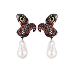 Серьги с подвесками ELEMENT47, серебро, 925 проба, жемчуг, гранат, , красный