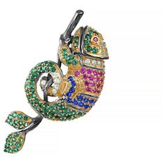 Брошь ELEMENT47, серебро, 925 проба, чернение, золочение, фианит, , мультиколор