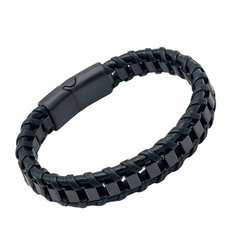 Плетеный браслет, металл, 1 шт., размер 21.5 см, размер one size, диаметр 7 см, черный Reniva
