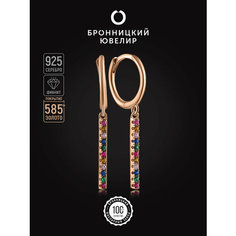 Серьги конго Бронницкий Ювелир, серебро, 925 проба, золочение, фианит