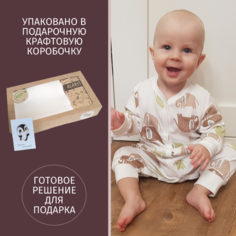 Комбинезон ALARYSPEOPLE для новорожденных и детей до 1 года "Милый Слоник" (в коробочке), закрытая стопа, размер 56, белый/бежевый