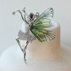 Брошь Ювелирная шкатулка, акрил, стразы, зелeный