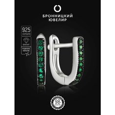 Серьги Бронницкий Ювелир, серебро, 925 проба, родирование, фианит, , зеленый
