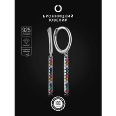 Серьги конго Бронницкий Ювелир, серебро, 925 проба, родирование, фианит, , серебристый